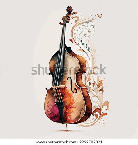 ornamental vector watercolor illustration of double bass