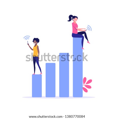 Concept of 5G Internet connection with rocket. Mobile phone in hand of people. Network system in vector illustration in cartoon design