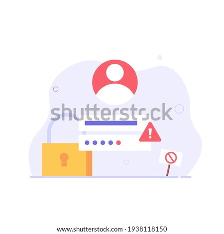 Login page with forgotten password. Concept of forgotten password, key, account access, blocked access, protection, account security. Vector illustration in flat design for web page, landing