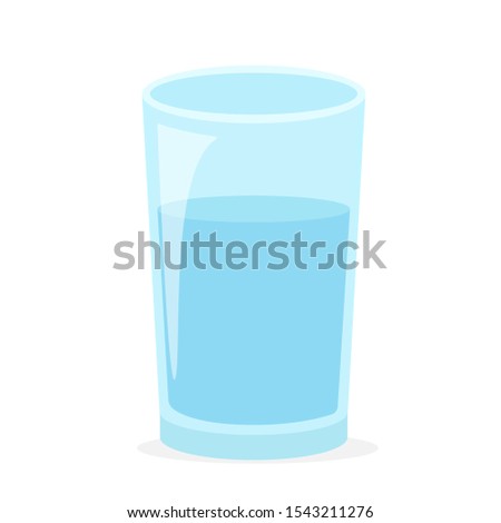 Drinking water. Vector blue transparent glass filled with water.