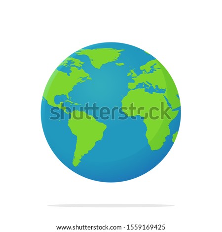 Earth Icon. Vector globe with a flat cartoon world map isolate on white background.