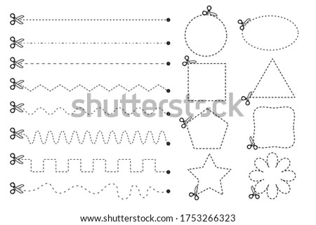 Vector scissors that cut paper along the dotted line in a geometric shape. isolate on white background.