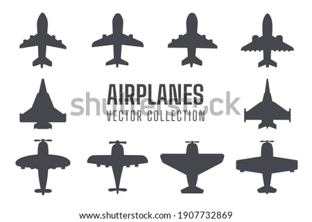 Plane silhouette set Simple fighter plane airliner silhouette vector design isolated from background