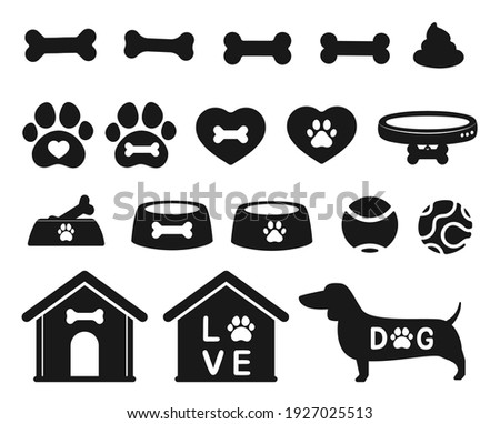 Pet shop icon set Accessory for dog Ball bone and house Isolated on white background.