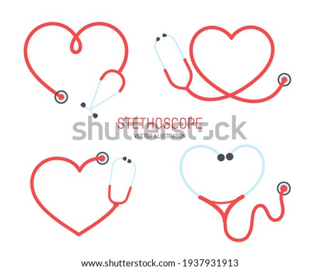 
Vector nurse stethoscope silhouette Heart shaped stethoscope line frame Isolated on  background.