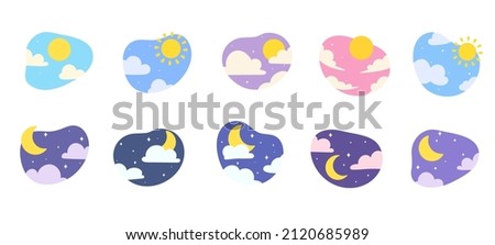 Day night icon vector. cloudy sunlight during the day and the moonlight in the starry sky