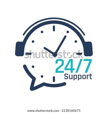 24 hour service icon.Headphone Talk Support over the phone to consult customer problems.