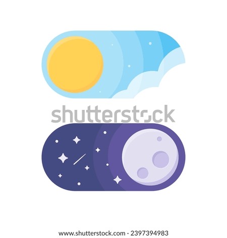 The sun and moon in day and night modes are opposite each other on the scrolling button.