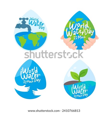 Earth and water drops. Concept of awareness of economical water use on World Water Day.