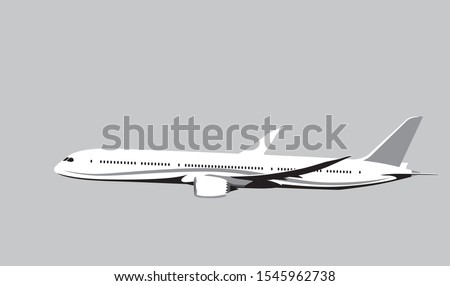 Boeing 787 Dreamliner. Flying airplane, takeoff airliner, commercial jet aircraft, airliner. Vector illustration. Vector template.