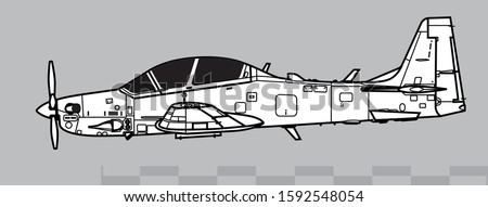 Embraer EMB 314, A-29, Super Tucano. Vector drawing of training aircraft. Side view. Image for illustration.