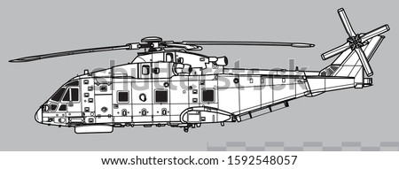 AgustaWestland AW101 Merlin. Vector drawing of military helicopter. Side view. Image for illustration. 