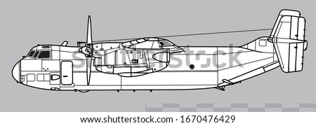 Grumman C-2 Greyhound. Vector drawing of military transport aircraft. Side view. Image for illustration.