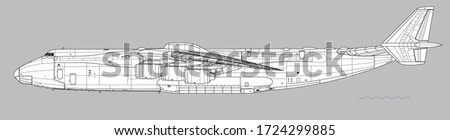 Antonov An-225 Mriya (Cossack). Vector drawing of strategic airlift cargo aircraft. Side view. Image for illustration and infographics.