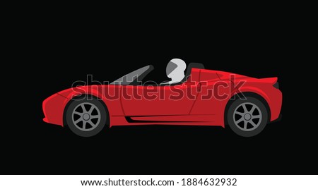 Tesla-roadster in open space. Red sports roadster on a black background. Vector image for illustrations.