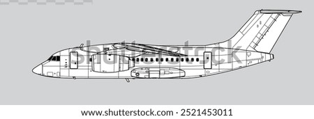 Antonov An-148-100B. Vector drawing of regional passenger jet airliner. Side view. Image for illustration and infographics.