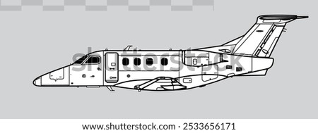 Embraer EMB-500 Phenom 100. Vector drawing of light business jet aircraft. Side view. Image for illustration and infographics.