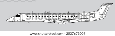 Embraer ERJ-145XR. Vector drawing of regional jet airliner. Side view. Image for illustration and infographics.