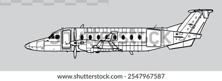 Beechcraft 1900D. Vector drawing of regional turboprop airliner. Side view. Image for illustration and infographics.