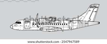 ATR 42-500. Vector drawing of turboprop regional airliner. Side view. Image for illustration and infographics.