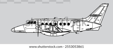 British Aerospace Jetstream 31. Vector drawing of turboprop regional airliner. Side view. Image for illustration and infographics.