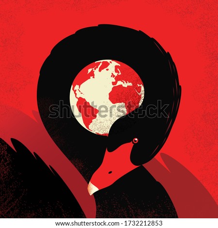 The black swan. Flat vector concept illustration on the themes: crisis, coronavirus, covid-19, pandemic. Red collection.