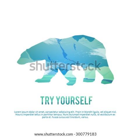 Vector poster on themes: wild animals of Canada, survival in the wild, hunting, camping, trip.White bear.