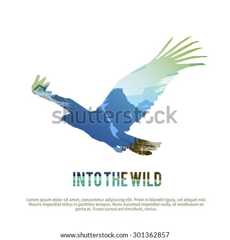Vector poster on themes: wild animals of Canada, survival in the wild, hunting, camping, trip. Hawk.