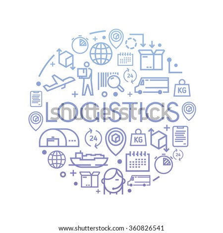 Line vector illustration on the theme of Logistics, Warehouse, Freight, Cargo Transportation. Storage of goods, Insurance. Modern flat design.