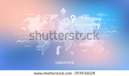 Vector web banner on the theme of Logistics, Warehouse, Freight, Cargo Transportation. Storage of goods, Insurance. Modern flat design. Neon background.