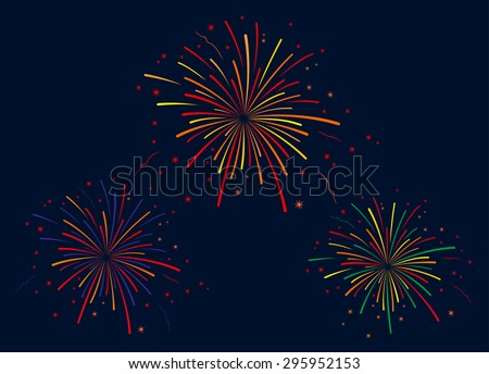 The vector illustration of fireworks on blue background