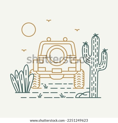 4x4 Offroad Adventure in the Desert Cactus Succulent Monoline Design for Apparel