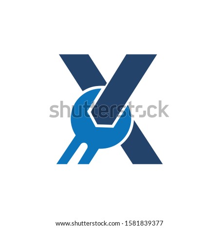 Letter X Wrench Logo Design. Handyman Repair Service. Technology Construction Industry Vector Icon.