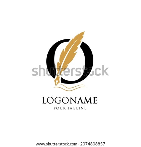 Letter O Feather Pen Logo Design Vector Icon Graphic Emblem Illustration Background Template Foto stock © 
