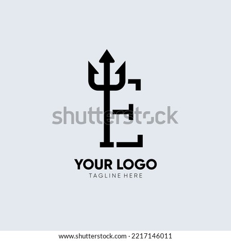 Letter E Trident Logo Design Icon Vector Emblem Graphic Illustration