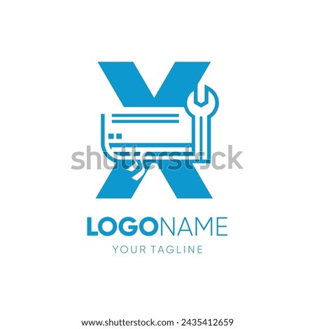 Letter X Air Conditioning Room with Wrench Service Logo Design Vector Icon Graphic Illustration