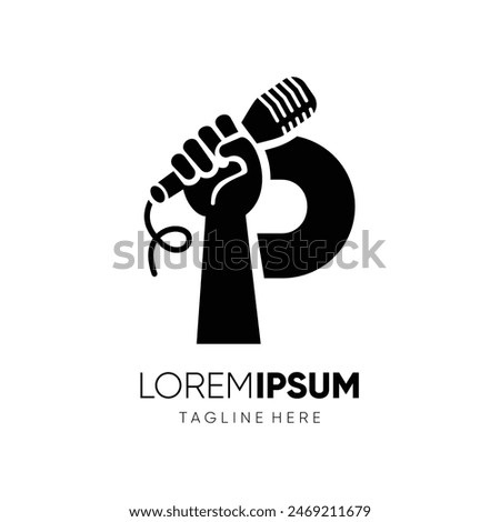 Letter P Hand with Microphone Logo Design Vector Icon Graphic Emblem Symbol Ilustration