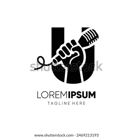 Letter U Hand with Microphone Logo Design Vector Icon Graphic Emblem Symbol Ilustration