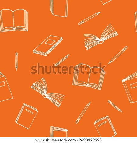 books and pencils seamless pattern. hand drawn doodle style. vector, minimalism, monochrome. reading, education, bookstore, science