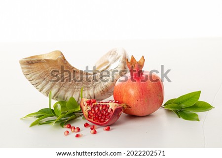 Pomegranates and shofar symbol of the Jewish holiday-Rosh Hashanah 