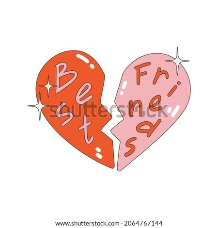 The icon of the heart broken in half is the best friends pendant. Nostalgia for the 2000 years. Y2k style. Simple flat linear vector illustration of a heart isolated on a white background.