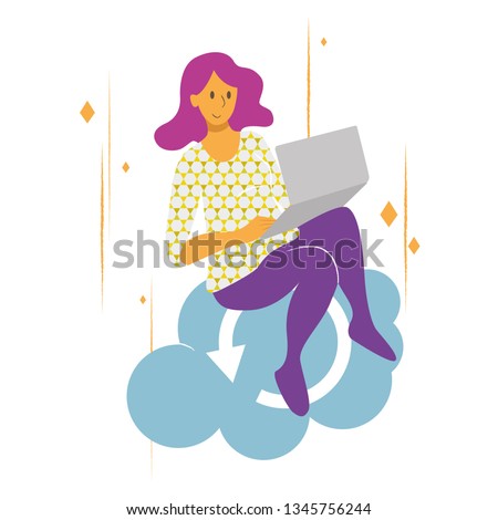 Woman sitting on cloud with pc