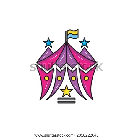 attractive circus tent logo with a star in front of it, logo design simple modern. solid color style,