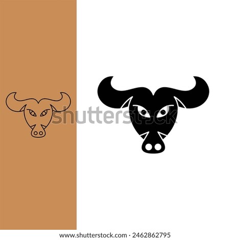 bull head logo with minimalist style, logo design template sign. monoline style and silhouette stylish.