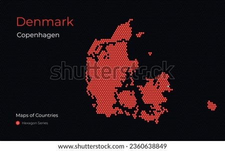Denmark,  Copenhagen. Creative vector map. Maps of Countries. European, Nordic, Scandinavia. Hexagon Series.