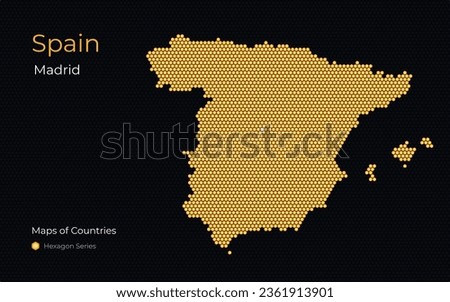 Spain, Madrid. Creative vector map. Maps of Countries, Western Europe, Hexagon Series.