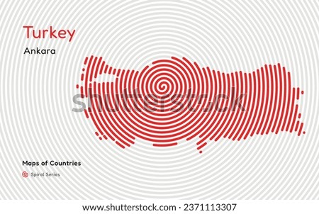 Creative fingerprint map of Turkey. Political map. Ankara. Capital. World Countries vector maps series. Fingerprint Spiral series