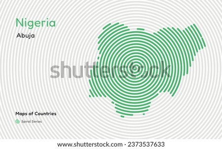 Creative map of Nigeria, Political map. Abuja. Capital. World Countries vector maps series. Spiral, fingerprint series