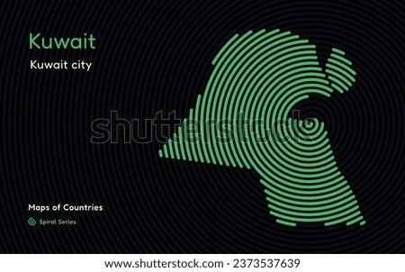 Creative map of Kuwait, Political map. Kuwait city. Capital. World Countries vector maps series. Spiral, fingerprint series