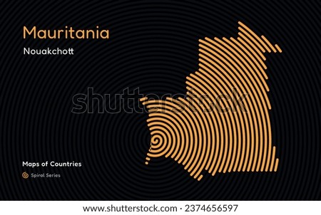 Creative map of Mauritania, Political map. Nouakchott Capital. World Countries vector maps series. Spiral, fingerprint series